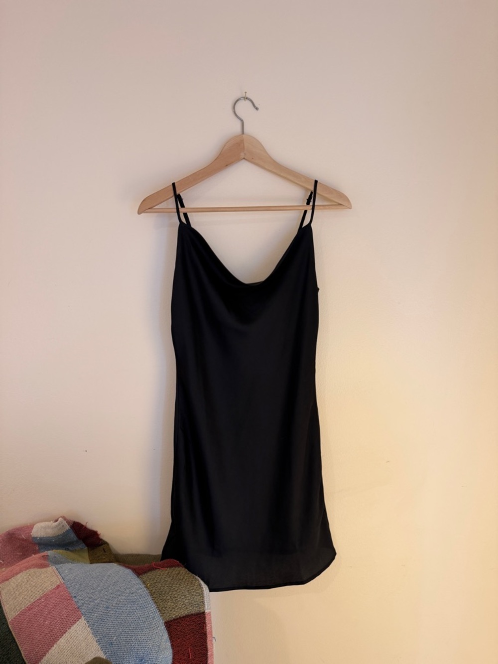 Black Slip Mini Dress with Cowl Neck